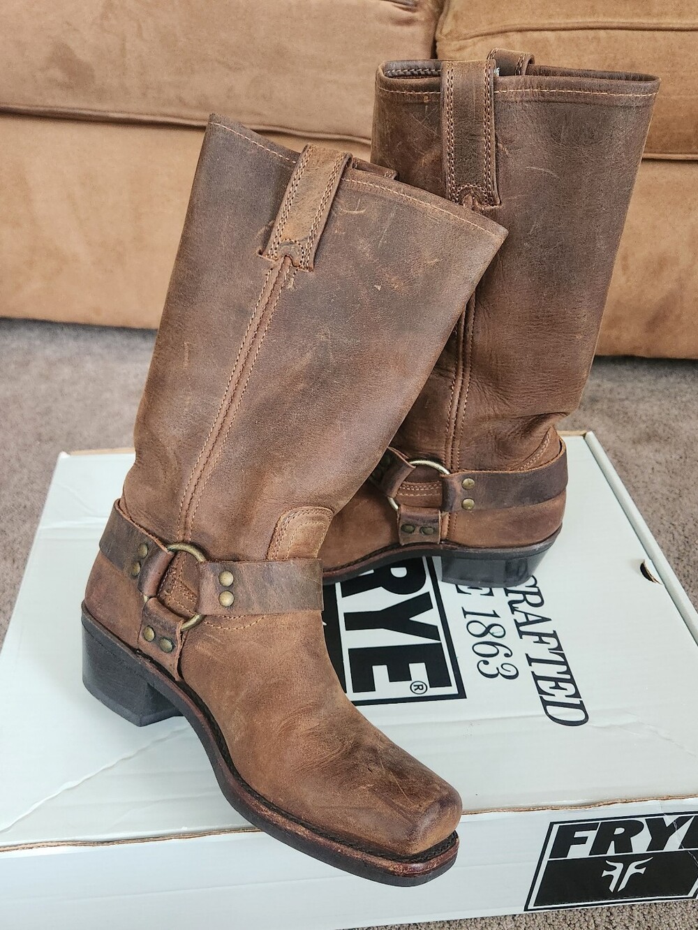 FRYE harness 12R 77300 leather biker boho USA made Ladie's Moto Boots 7M